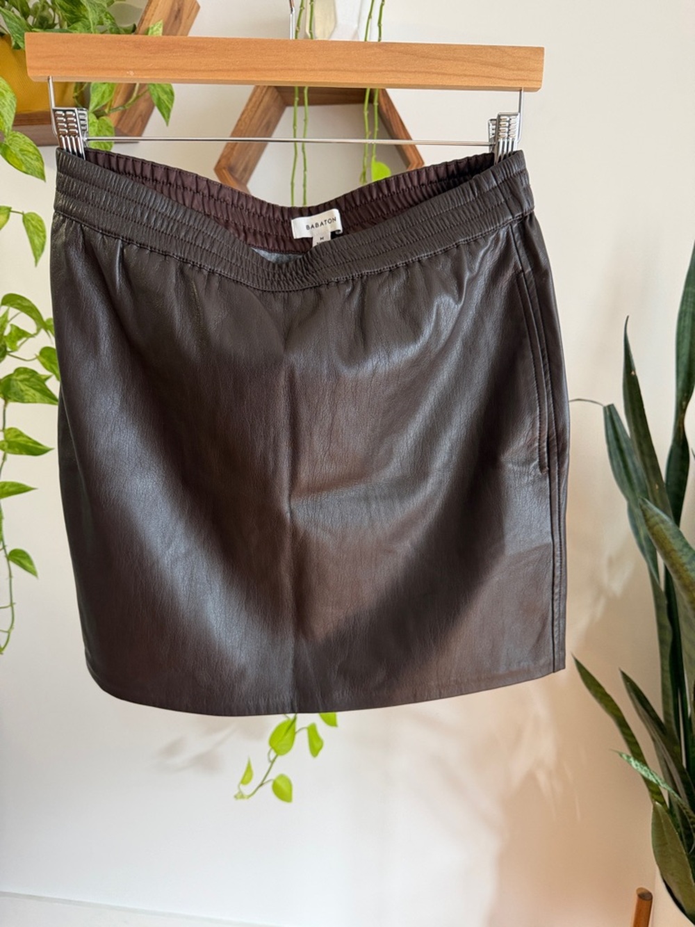 Babaton Chocolate Brown Faux Leather Mini Skirt